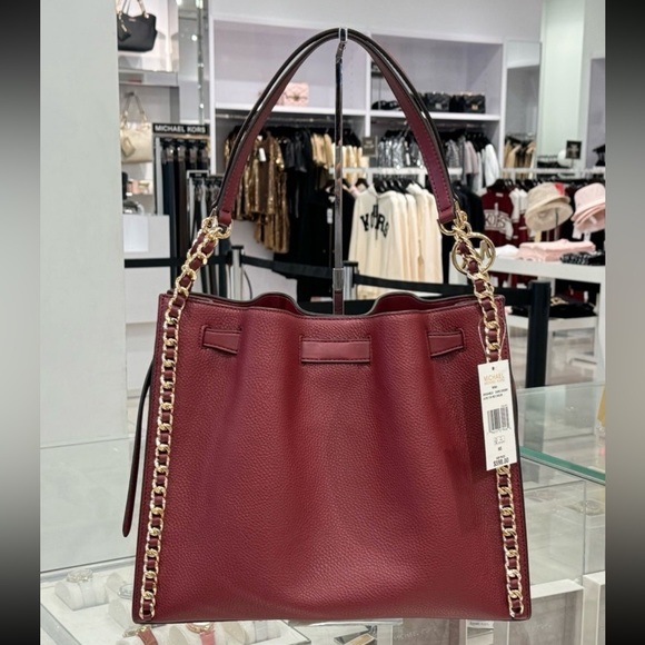 Michael Kors Mina Large Signature Logo Chain Shoulder Bag Dark Cherry NWT NIP - Picture 3 of 8